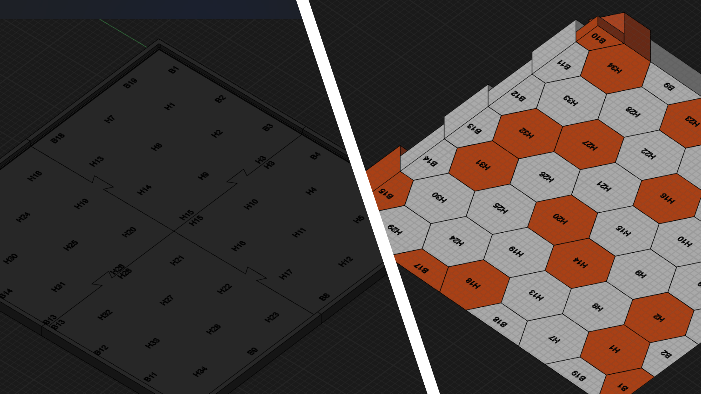 Numbering-system A graphic showing the back side of each hexagon and the plate with matching numbers.